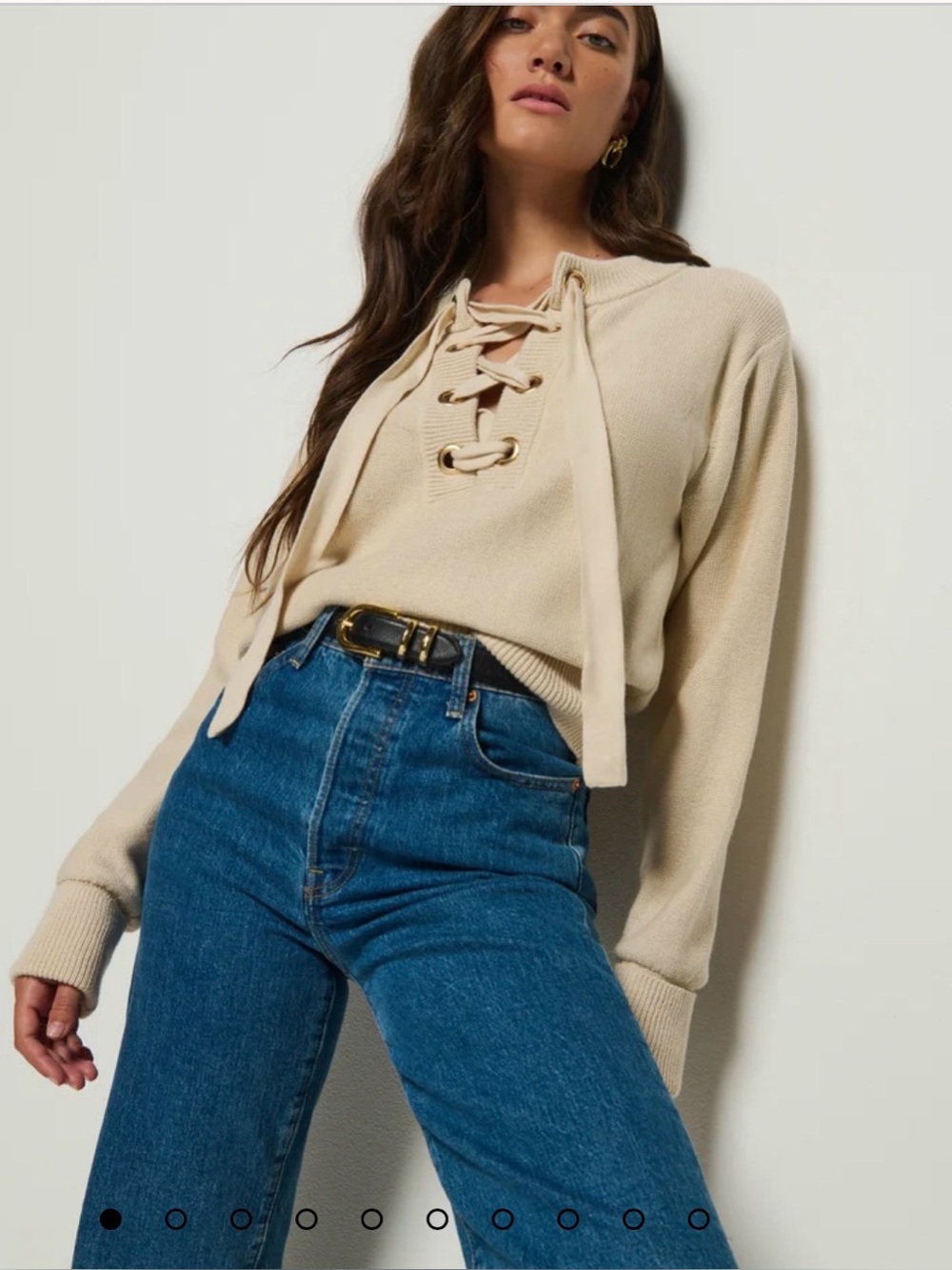 ❄️SVILU Cream Cashmere Ribbed Knit Lace-Up V-Neck Sweater❄️